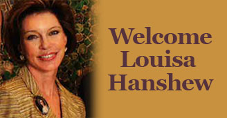 Photograph of Louisa Hanshew with text that reads Welcome Louisa Hanshew